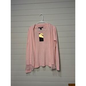 NWT Crystal Rose Pink Embellished Long Sleeve Sweater Large With Removable Scarf